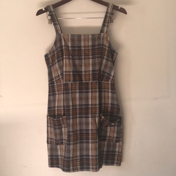 Light brown, navy blue and cream plaid dress - Picture 1 of 5